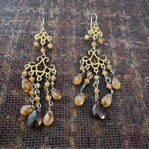 Amber and Gold Chandelier Earrings